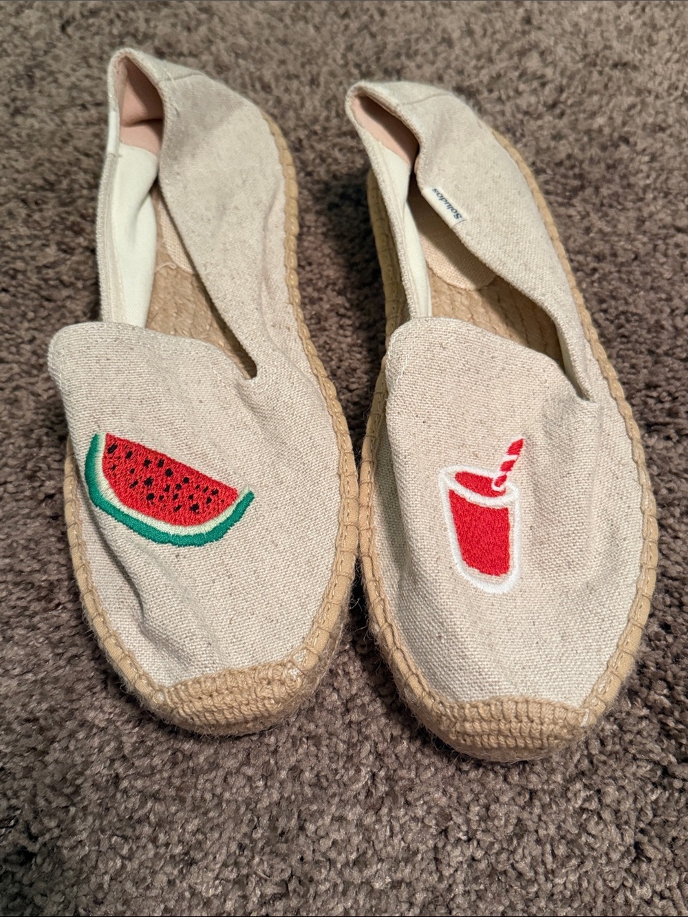 Soludos Natural Canvas Espadrilles with Watermelon & Drink Embroidery
